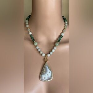 22 inch Mixed Jade beads Patina made Necklace NWOT